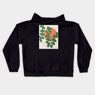 Pink line on green plant, Abstract art, Red sun Kids Hoodie